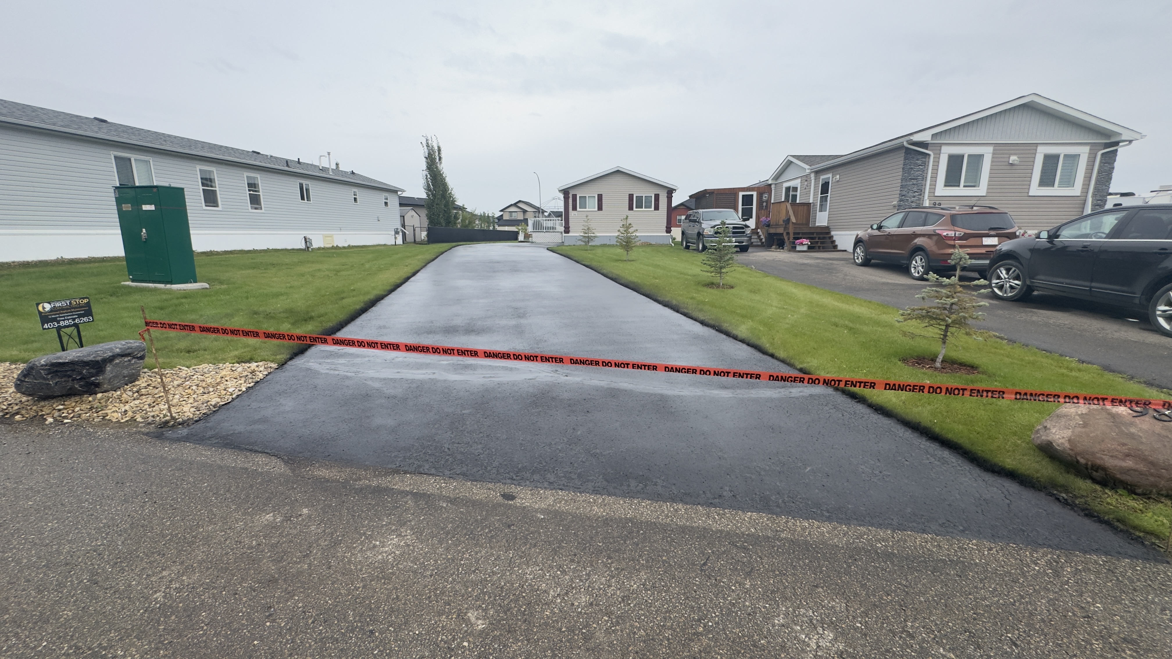 Freshly sealed driveway in Lacombe, AB